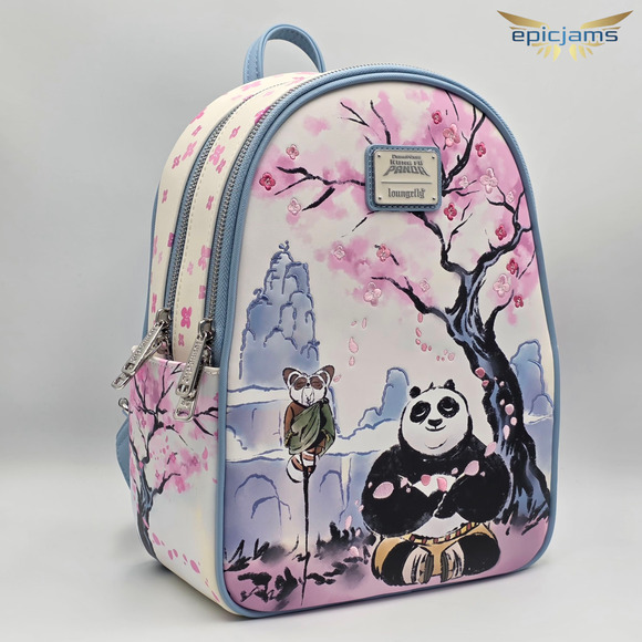 Loungefly DreamWorks Kung Fu Panda Po & Master Shifu Cherry Blossom Backpack New - Picture 2 of 10